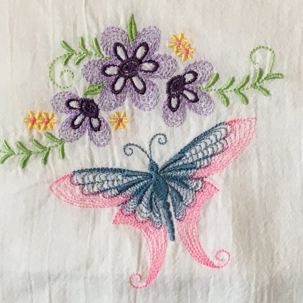 Embroidered Butterfly Tea Towels, Dish Towels for Spring
